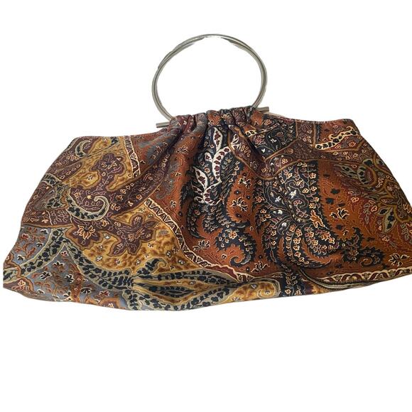 Vintage Echo Silk Paisley handbag‎ metal round handle Y2K Boho - Picture 1 of 8